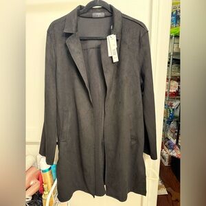 Tahari Women's Black Faux-Suede Duster Coat—SIZE M NEW WITH TAGS